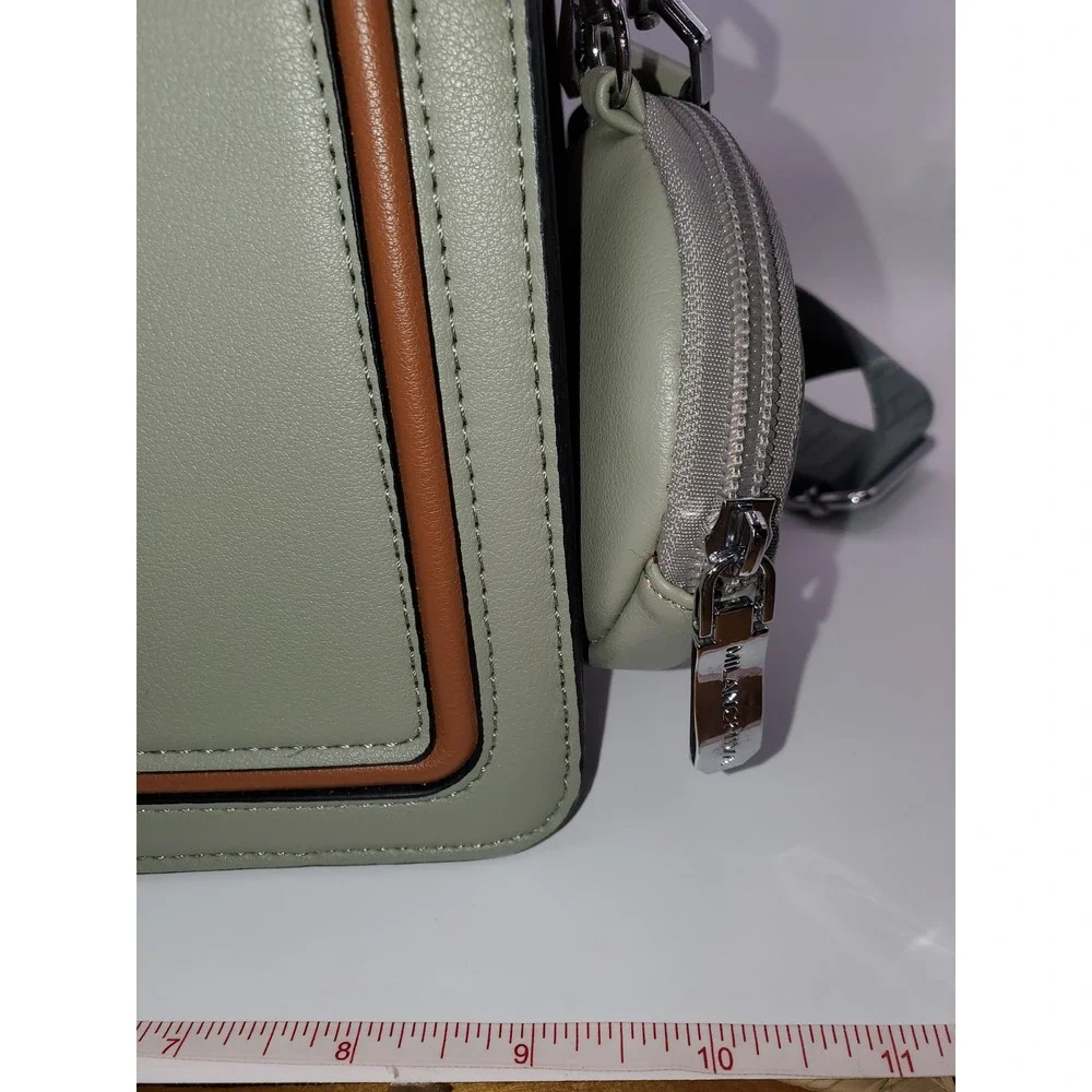 Milanchiva Sage Green Cognac Brown Satchel Handbag Crossbody with Coin Purse